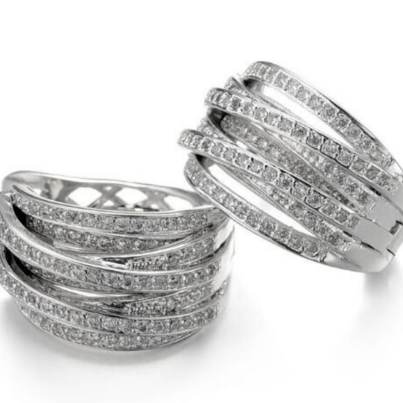 Amazing White Sapphire Silver Hoops - Picture 2 of 7